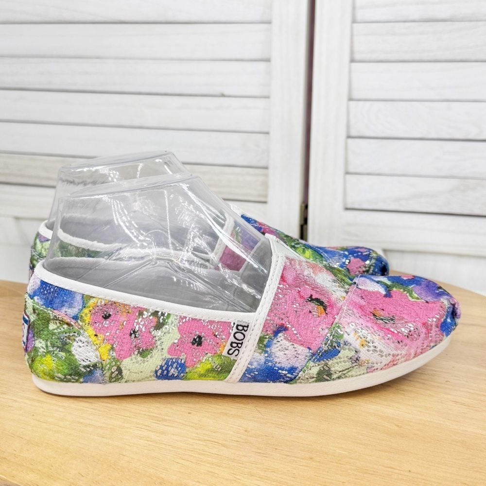BOBS by Skechers Colorful Floral Mesh Sequin Slip On Flats Shoes Multicolor 6